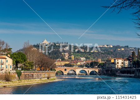 Beautiful view of Adige river, Verona, Italy 115431425