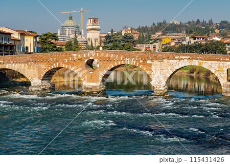 Beautiful view of Adige river, Verona, Italy 115431426