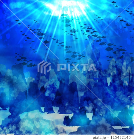 幻想的な海底を泳ぐ魚影 115432140