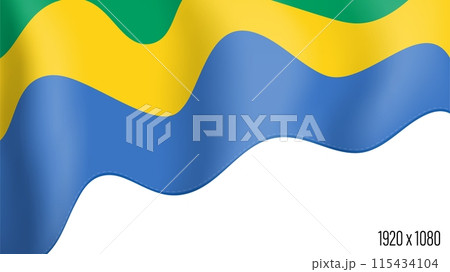 Gabon country flag realistic independence day background. Gabon commonwealth banner in motion waving, fluttering in wind. Festive patriotic HD format template for independence day 115434104
