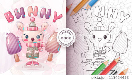 Cartoon character adorable animal bunny - coloring book. Cartoon character adorable animal bunny - coloring book. 115434438