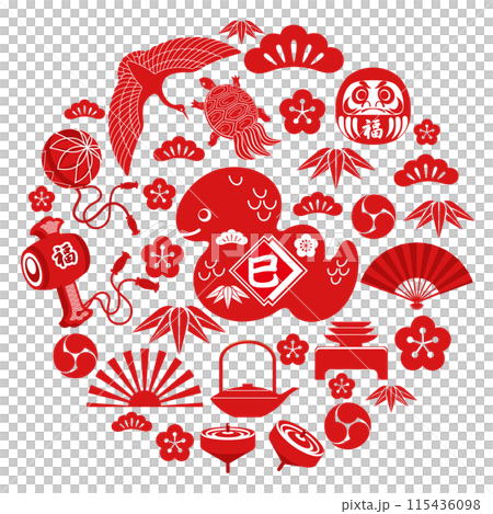 巳年の年賀状素材　円形の年賀シンボル 115436098