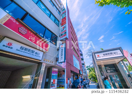 日本の東京都市景観 6月。東急電鉄　桜新町駅  南口などを望む 115436282