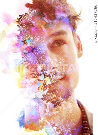 A graphic colorful paintography portrait of a young man 115437266