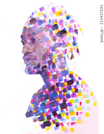 A colorful half profile paintography portrait of an african american man 115437281