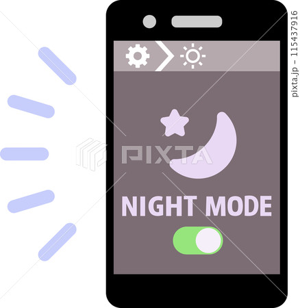 画面の明るさを夜間設定にしたスマートフォン 115437916