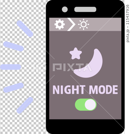Smartphone with screen brightness set to nighttime setting 115437916