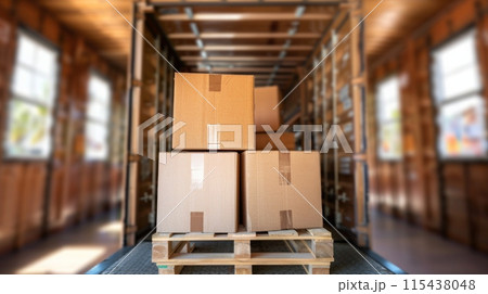 Truck transporting a European pallet load 115438048