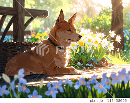 犬と花のイラスト 115438696