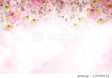 Floral pink background. Watercolor flowers. Illustration. Floral pink background. Watercolor flowers. Illustration. 115439133