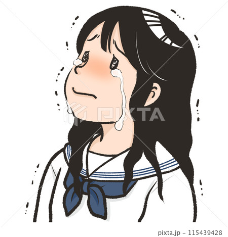 上を向いて静かに泣く女子中学生 115439428