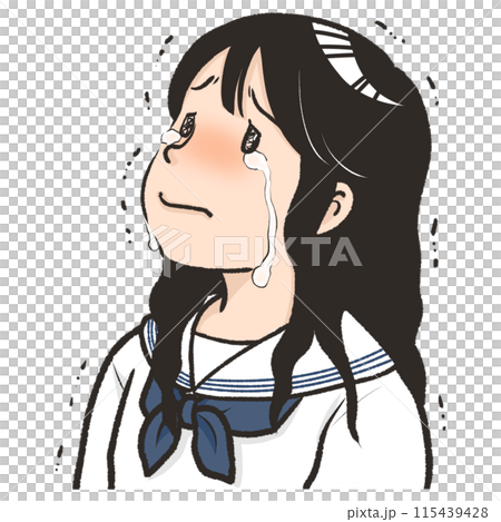 上を向いて静かに泣く女子中学生 115439428