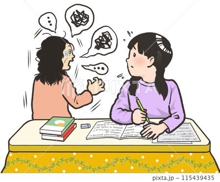 勉強をしながら病気の親を心配する女子中学生 115439435