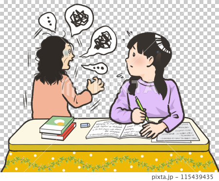 勉強をしながら病気の親を心配する女子中学生 115439435