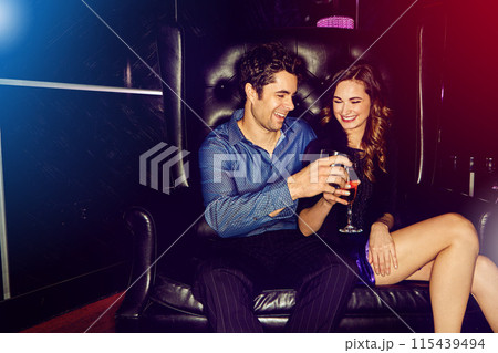 Happy couple, cheers or smile in nightclub with cocktails, drinks or champagne for vip event, memory or date. People, man or excited woman in dark disco party couch for alcohol, toast or celebration Happy couple, cheers or smile in nightclub with cocktails, drinks or champagne for vip event, memory or date. People, man or excited woman in dark disco party couch for alcohol, toast or celebration 115439494
