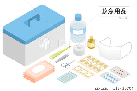 救急用品のアイソメトリックイラスト 救急用品のアイソメトリックイラスト 115439704