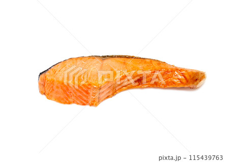 焼き鮭、厚切り鮭の塩焼き【白背景・切り抜き】 115439763