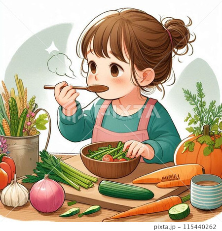 野菜を食べる女の子 115440262
