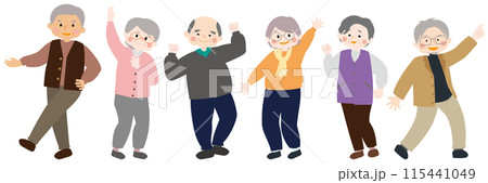 横並びで元気に踊るシニアのベクターイラスト 115441049