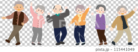 横並びで元気に踊るシニアのベクターイラスト 115441049