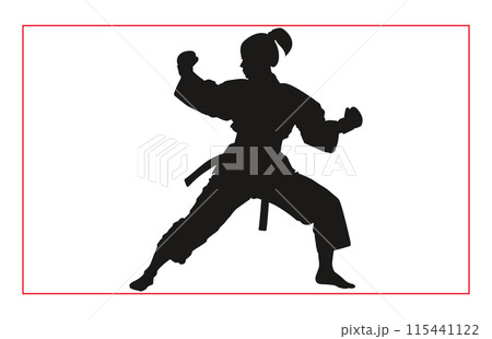 Martial art female karate silhouettes, Black silhouette illustration of female karate 115441122