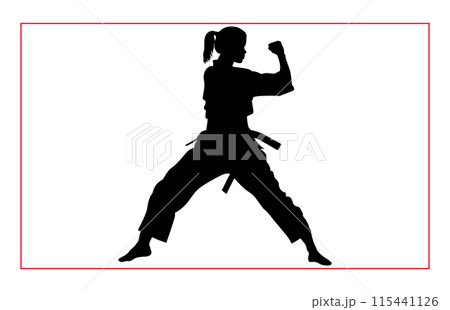 Martial art female karate silhouettes, Black silhouette illustration of female karate 115441126