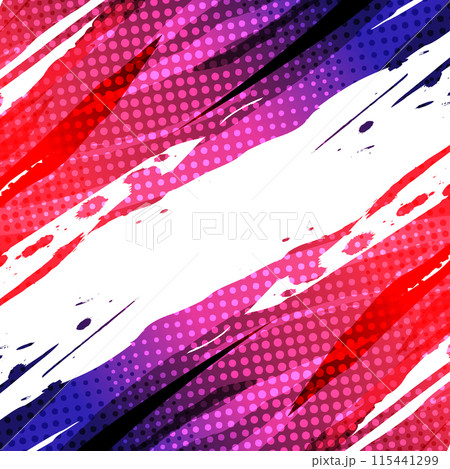 Abstract Sport Background with Blue and Red Gradient Brush Background. Grunge Brushstroke Element with Halftone Effect for Poster or Banner Design 115441299