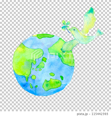 Earth and bird watercolor illustration 115442393