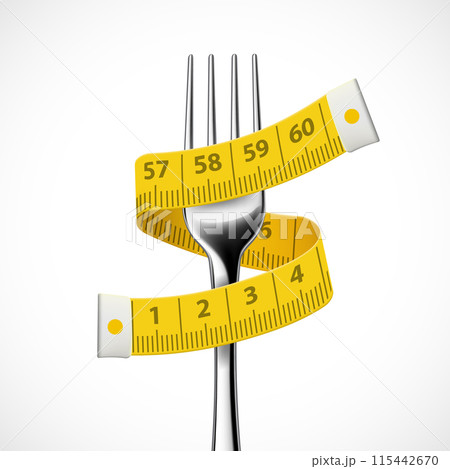 Measuring tape around fork. Weight loss 115442670