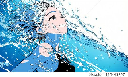 水を浴びている若い女性