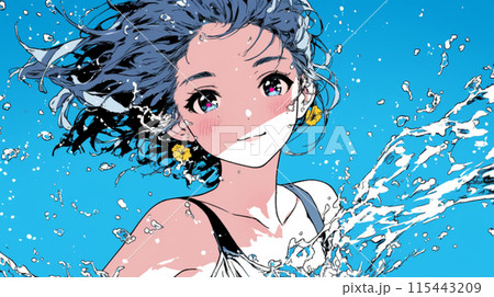 水を浴びている若い女性