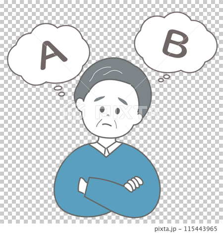 AかBかで悩んでいる高齢の男性のイラスト AかBかで悩んでいる高齢の男性のイラスト 115443965