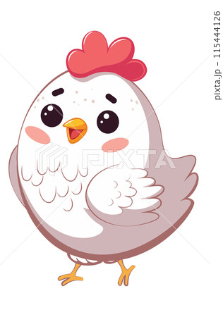 Happy kawaii white chicken Happy kawaii white chicken 115444126