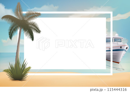 summer poster with sea beach and sunny sky vector illustration 115444316