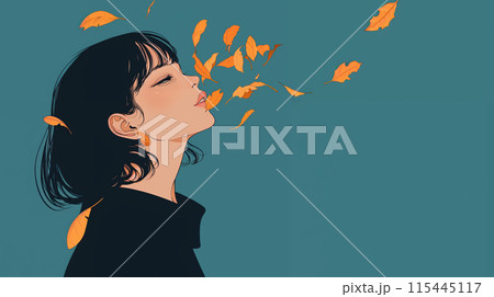 紅葉を見上げる女性 115445117