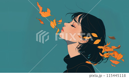 紅葉を見上げる女性 115445118