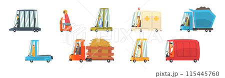 Man Driver Driving Car, Scooter and Truck as City Transport Vector Set 115445760