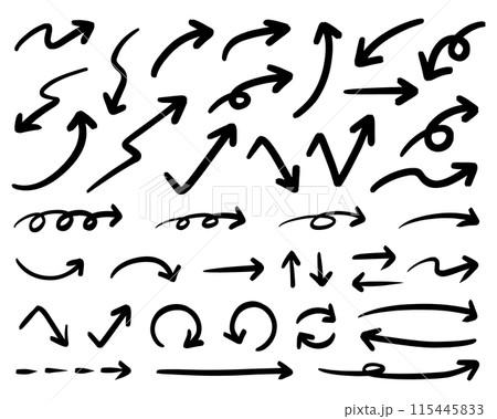 シンプルなペンの手書きの矢印セット_黒 シンプルなペンの手書きの矢印セット_黒 115445833