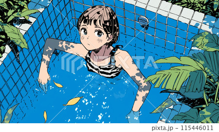 小さいけど自家用プールに入っている少女