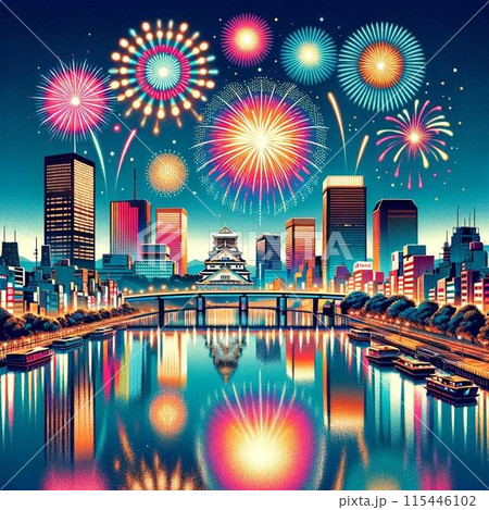 水面に映る花火のイラスト素材 [115446102] - PIXTA