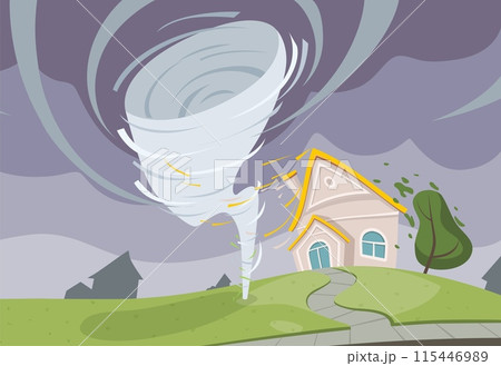 Tornado weather disasters wild wind destroyed outdoor house 115446989
