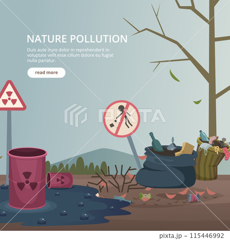 Nature pollution bad environment with trash and toxic garbage 115446992