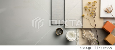 Minimalist Natural Decor with Dried Flowers and Fabrics Minimalist Natural Decor with Dried Flowers and Fabrics 115446999