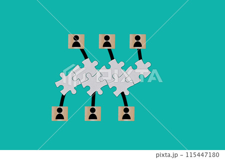 Allocation of goals and objectives to individuals in a separate business process on paper blue background 115447180