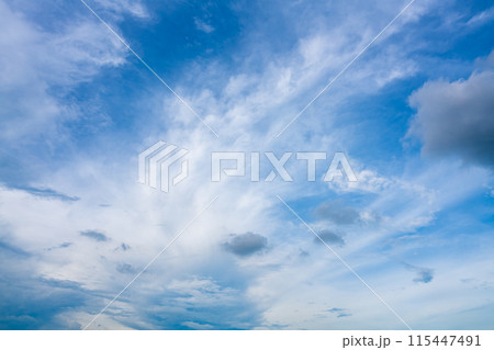 beautiful airatmosphere bright blue sky background abstract clear texture with white clouds. 115447491