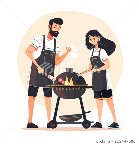 Couples Enjoying Outdoor Barbecue Together 115447606