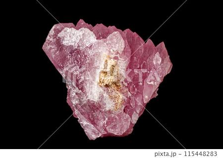 Macro pink quartz mineral stone on black background 115448283