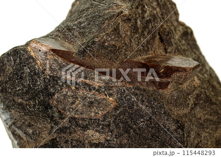 Macro of a mineral stone Vesuvianite on a white background Macro of a mineral stone Vesuvianite on a white background 115448293