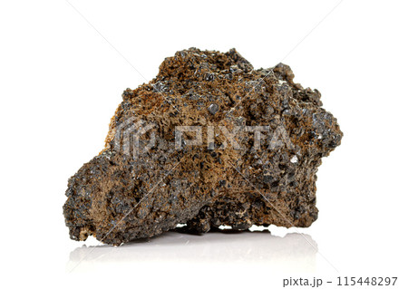 Macro of a mineral stone Vesuvianite on a white background Macro of a mineral stone Vesuvianite on a white background 115448297