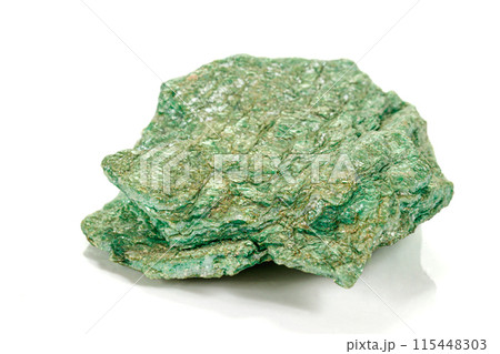 Macro stone mineral Actinolite on a white background Macro stone mineral Actinolite on a white background 115448303